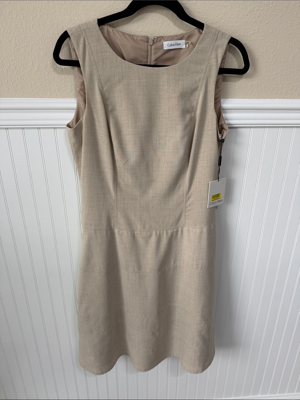 NWT Calvin Klein Neutral Tan Sleeveless Sheath Dress Women’s size 6